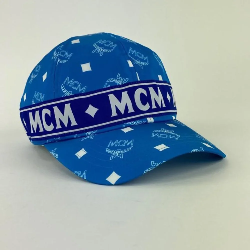 MCM Blue Monogram Visetos Log Baseball Cap Hat